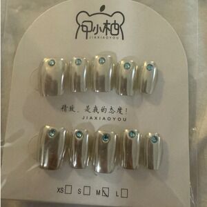 Pearl‎ Press On Nails Rhinestone Embellished Square Fake Nails